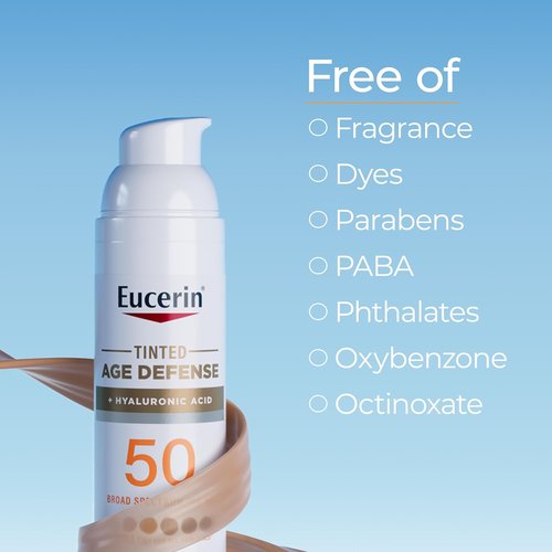 Eucerin Sun Tinted Age Defense Face Sunscreen Lotion SPF 50 - Hyaluronic Acid, Blendable Tint for All Skin Tones | 2.5 Fl Oz