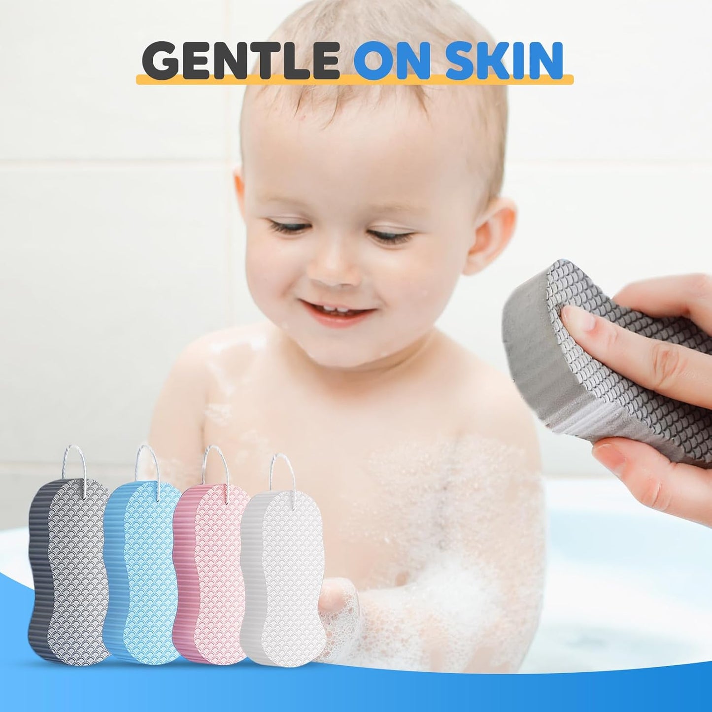 Skiennix Exfoliating Bath Sponge - Super Soft Dead Skin Remover | Reusable Shower Scrubber (Pink & Blue)