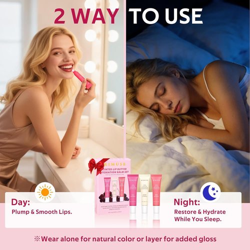 KIMUSE Tinted Lip Butter - Hydrating Lip Balm with Hyaluronic Acid & Vitamin E | 3 Pack for Soft, Supple Lips
