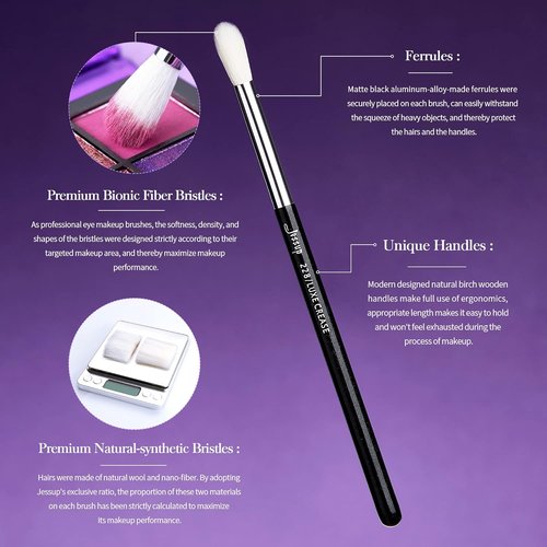 Jessup Professional Eye Makeup Brushes Set - 15pcs for Flawless Eyeshadow & Eyeliner | Pearl Black/Silver