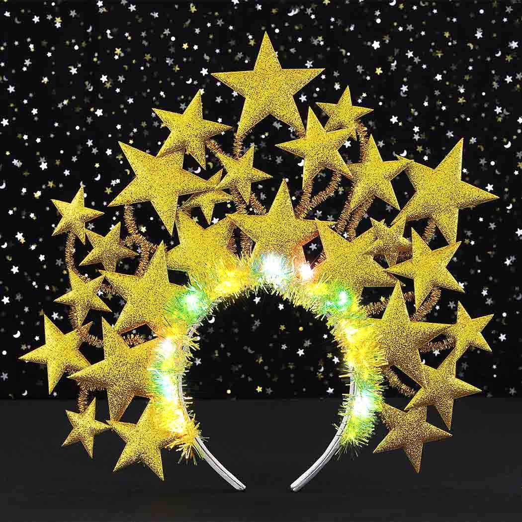 Zoestar Light Up Star Headband Led Glowing Hair Bands Party Rave Disco Hair Accessories for Women