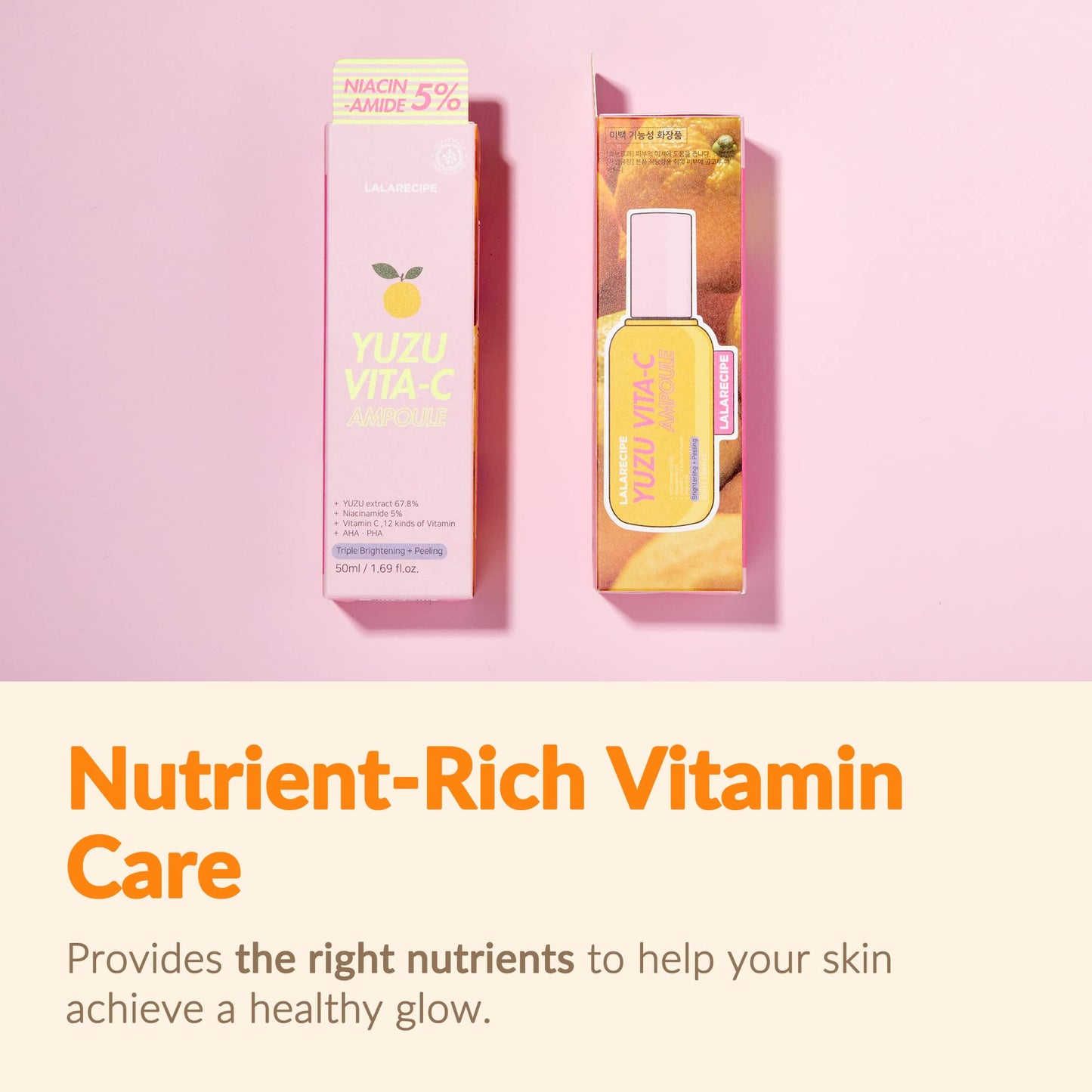 LALARECIPE Yuzu Vita C Facial Ampoule | Hydrating & Brightening Korean Glow Ampoule with Niacinamide and Vitamin C | Dark Spot Care for Glowing Skin | Vegan Day & Night Face Ampoule (1.69 fl oz)
