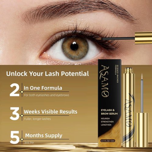 ASAMO Eyelash & Eyebrow Growth Serum - 2-in-1 Enhancer for Longer, Thicker Lashes - Vegan & Cruelty-Free, 3ml