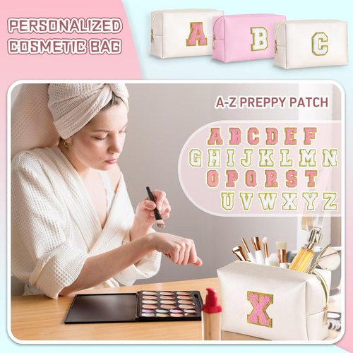 TOPEAST Gifts for Women Teen Girls - Birthday Gifts for 4 5 6 7 8 9 10 11 12 Year Old Girls, Initial Makeup Bag, Cosmetic Bag Travel Toiletry Pouch (White A)
