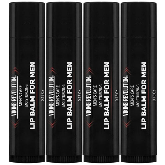Viking Revolution All Natural Lip Balm for Men - Moisturizer for Dry, Cracked, Chapped Lips with Menthol, Vitamin E - Gifts for Men (4 Pack)