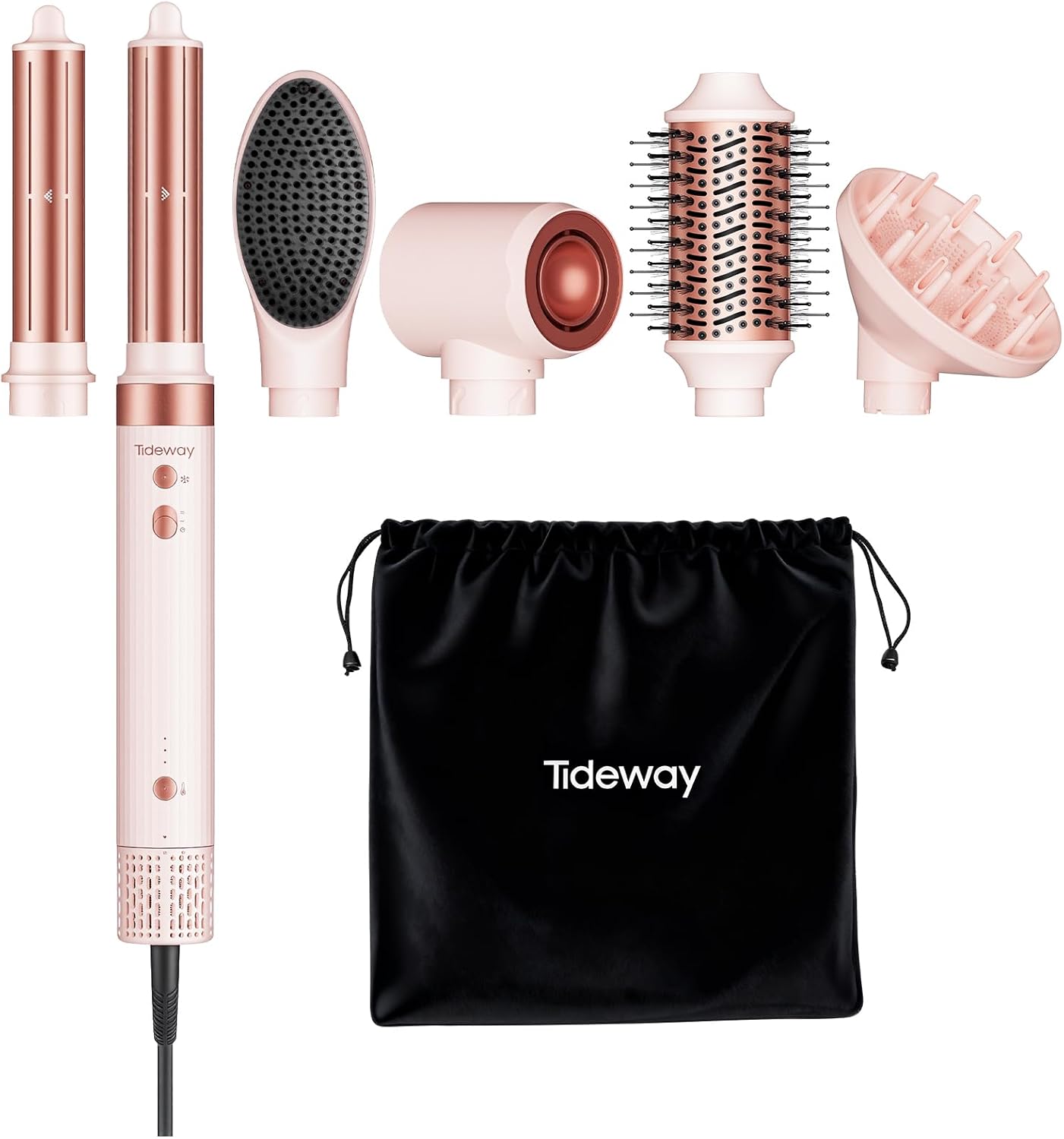 Tideway Prowaver 6-in-1 Hot Air Styler - Ionic Hair Dryer Brush with Auto Wrap Curlers | Fast Drying & Frizz-Free Hair