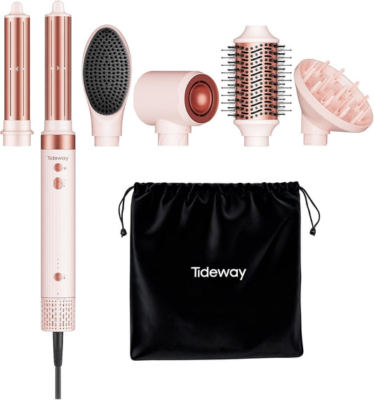 Tideway Prowaver 6-in-1 Hot Air Styler - Ionic Hair Dryer Brush with Auto Wrap Curlers | Fast Drying & Frizz-Free Hair