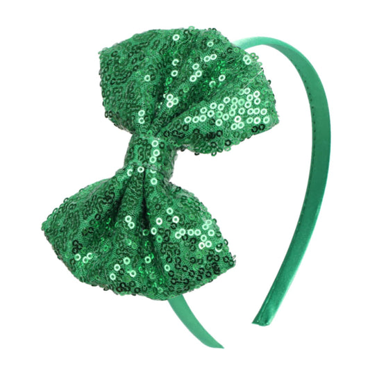 Kiszu Sparkly Sequin Hair Bow Headbands Fashion Glitter Cute Boutique Ribbon Bows for Girls, Kids, and Women (Christmas Green)