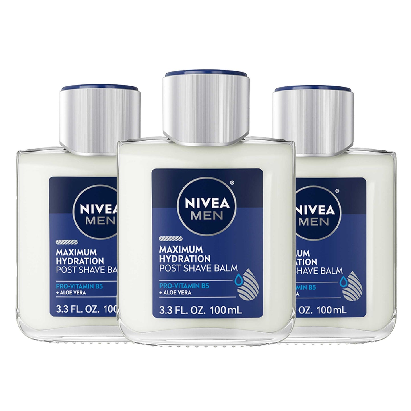 NIVEA MEN Maximum Hydration Post Shave Balm with Aloe Vera and Provitamin B5, Non-Greasy After Shave Balm for Men Replenishes Moisture, 3 Pack of 3.3 Fl Oz Bottles