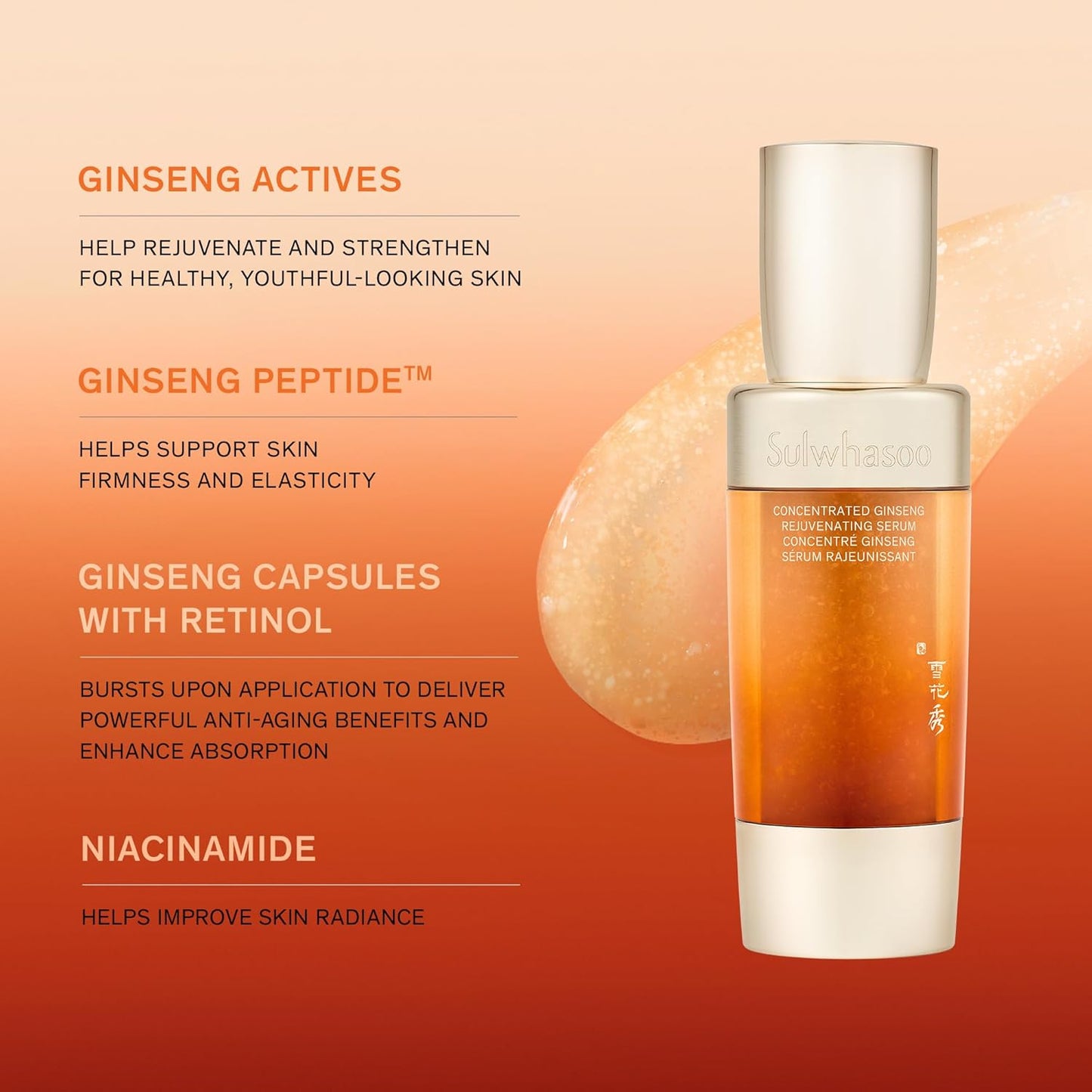 Sulwhasoo Concentrated Ginseng Rejuvenating Serum - Anti-Aging Ginseng & Peptide Formula for Hydration & Wrinkle Reduction