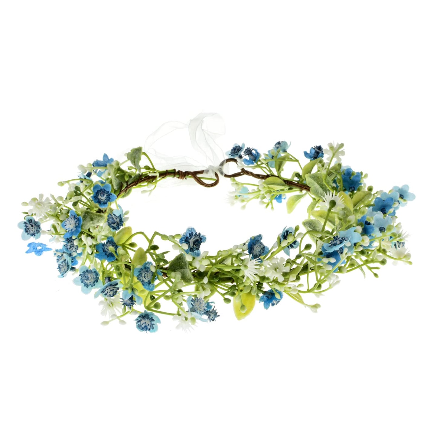 Butnedls ridal Flower Crown Women Rose Floral Headband Maternity Photo Prop Baby Shower Leaf Hair Wreath (Blue)