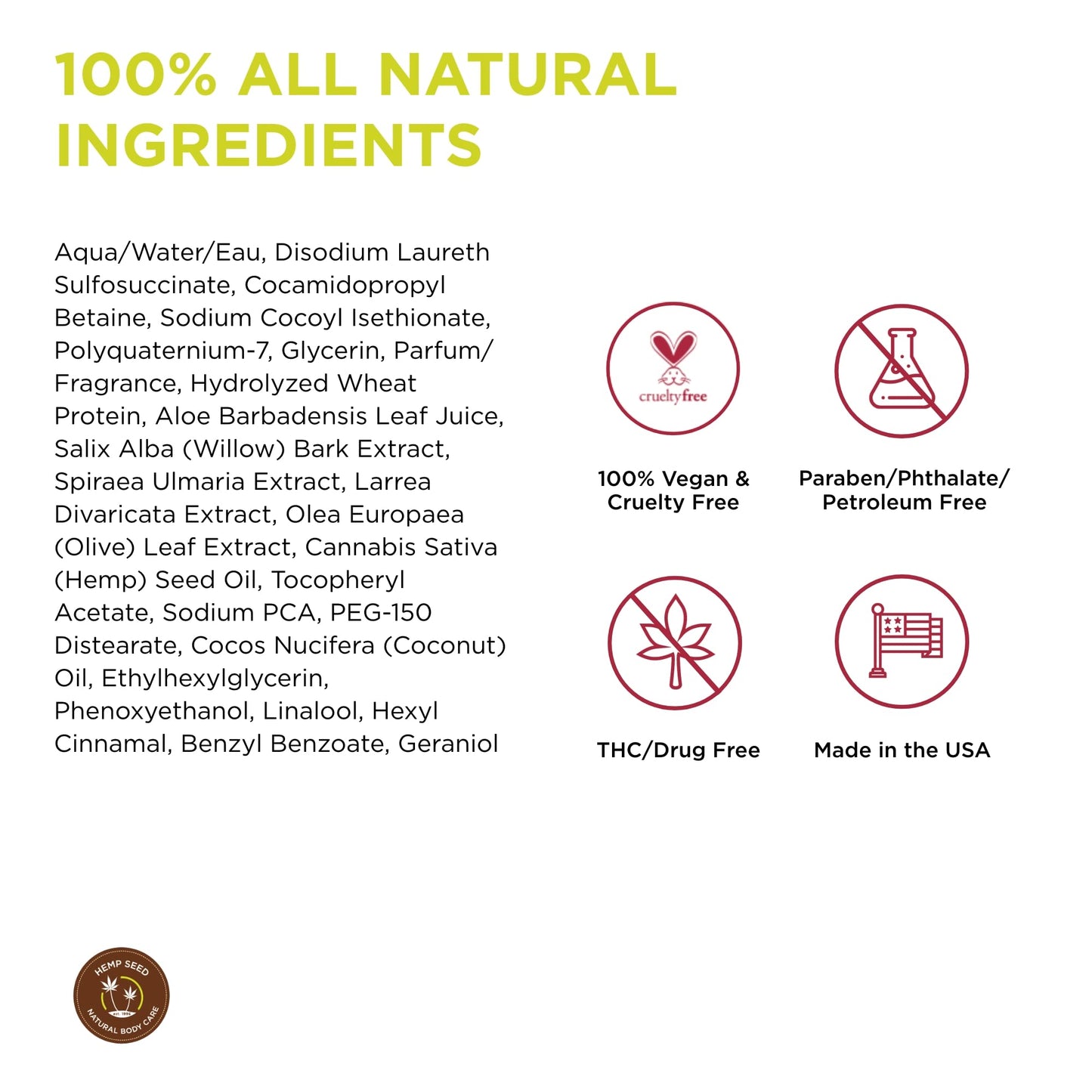 Hemp Seed Hair Care Shampoo, Naked in the Woods - 8 oz - Moisturizes Hair, Cleans & Soothes Scalp - Sulfate-Free Formula with Hemp Seed Oil & Coconut Oil - Vegan, Cruelty Free