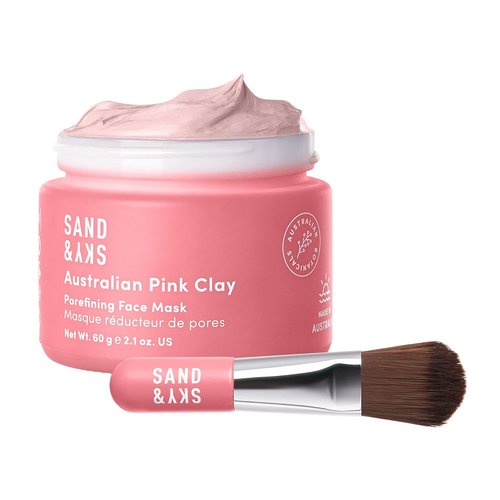 Sand & Sky Clay Mask - Australian Pink Clay Detoxifying Face Mask for Pore Minimizing & Brightening | Brush Included