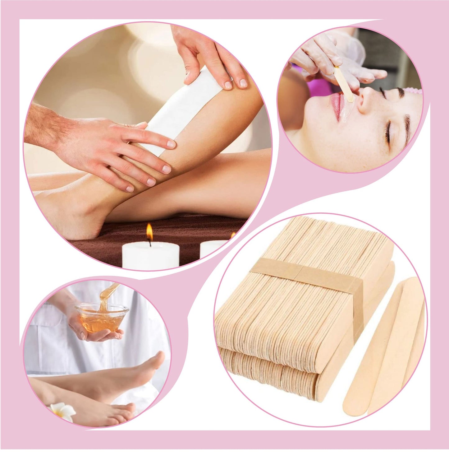 Mibly 4 Style 400 Pcs Assorted Wooden Wax Sticks for Body Legs Face and Small Medium Large Sizes Eyebrow Waxing Applicator Spatulas for (400 Piece Set)