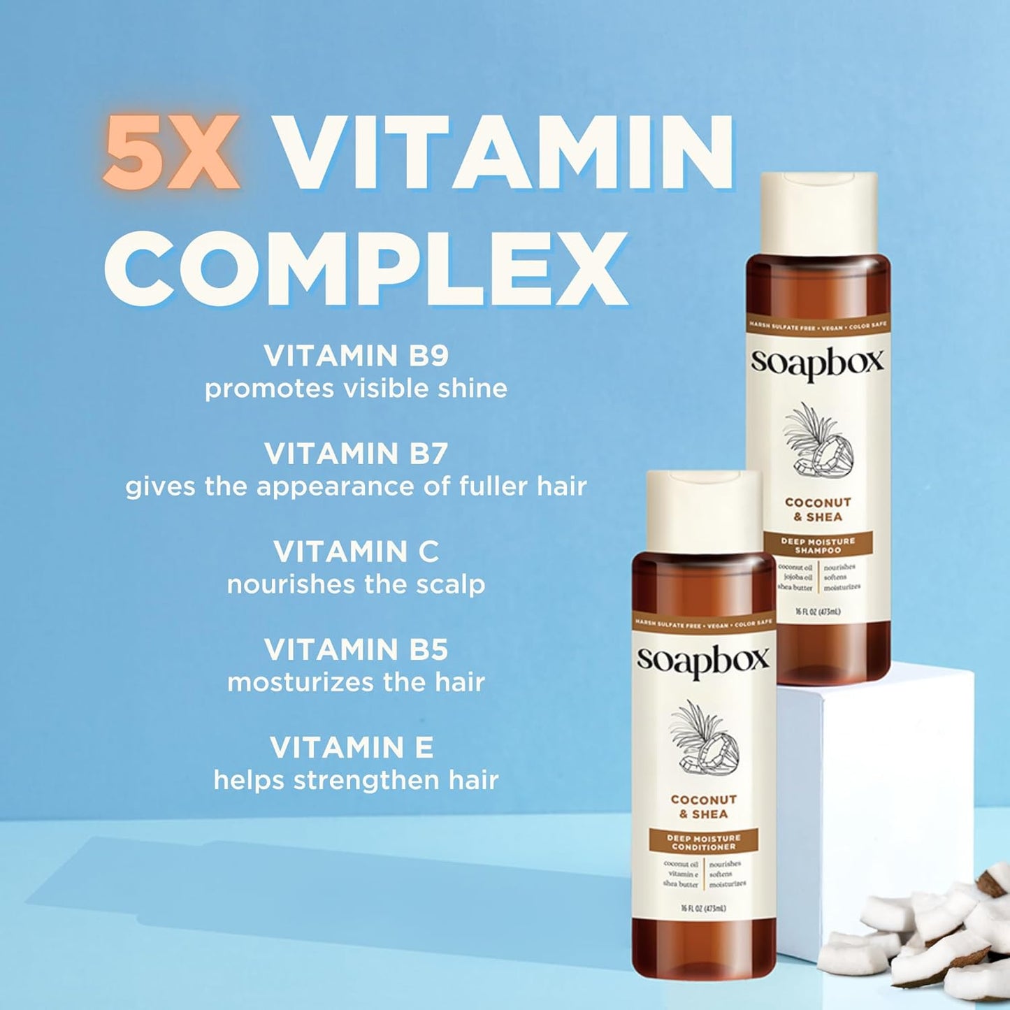 Soapbox Coconut Shampoo and Conditioner Set - Moisturizing Coconut Oil & Aloe for All Hair Types | 16oz (Pack of 2)