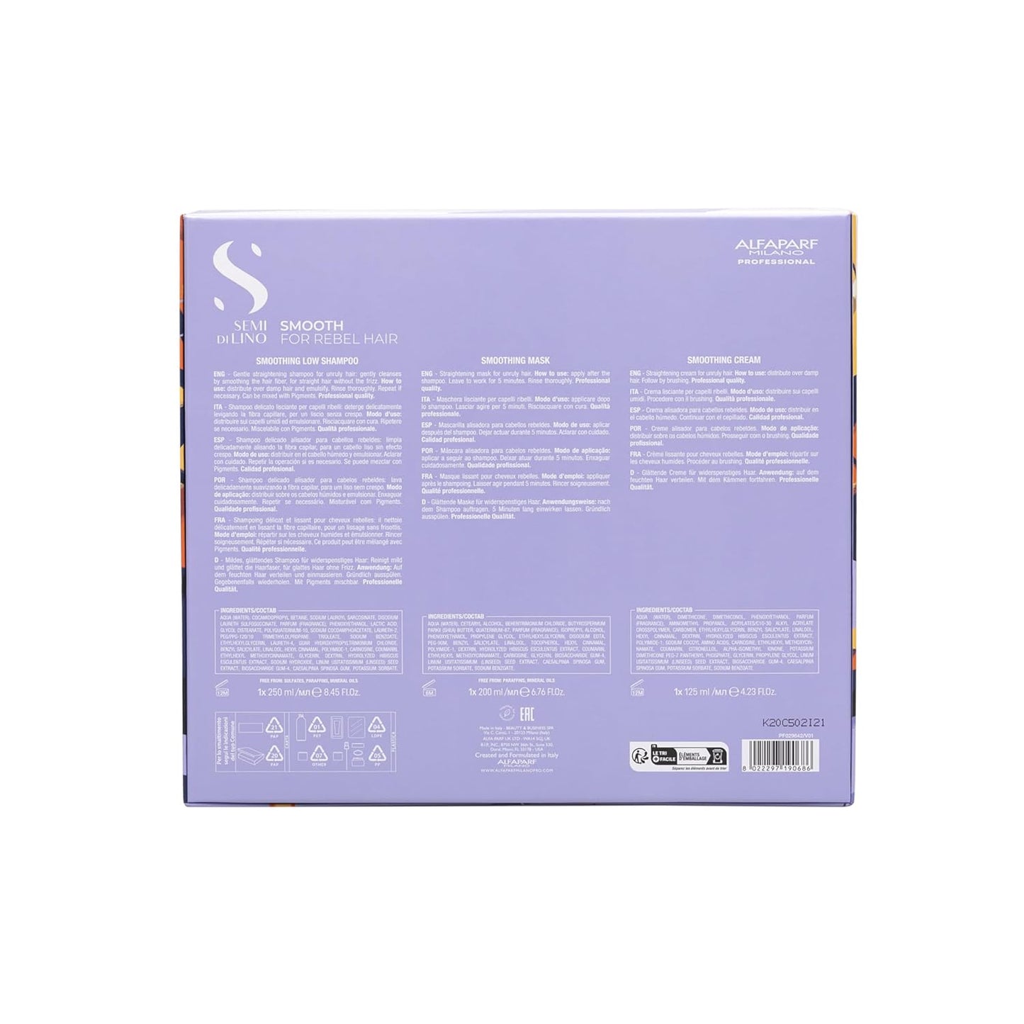 Alfaparf Milano Semi Di Lino Smooth Gift Set - Sulfate-Free Shampoo, Hair Mask & Smoothing Cream for Frizzy Hair