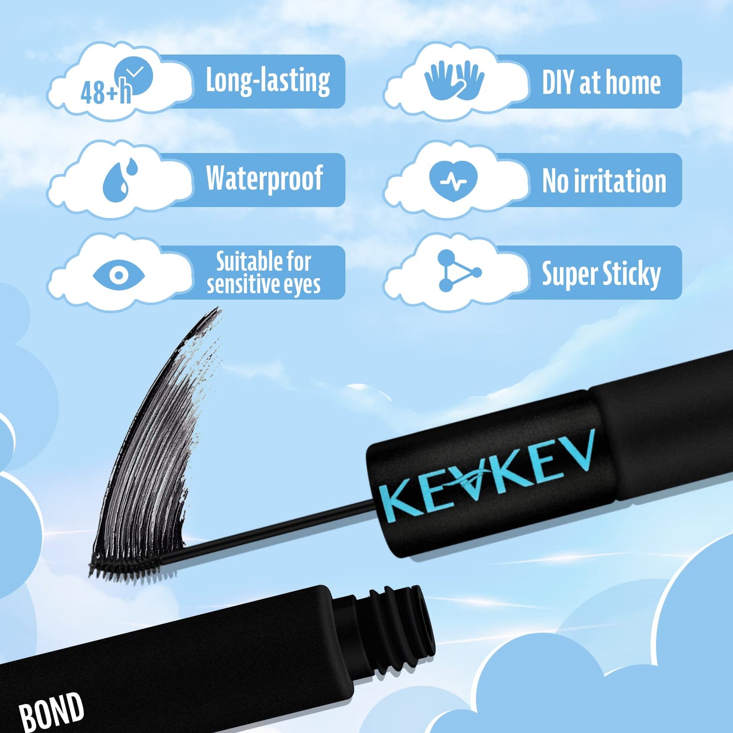 KevKev 300 Pcs Lash Clusters Individual Lashes 20D+40D+50D Cluster Lashes+KevKev Lash Bond & Overnight Sealer for Lash Clusters