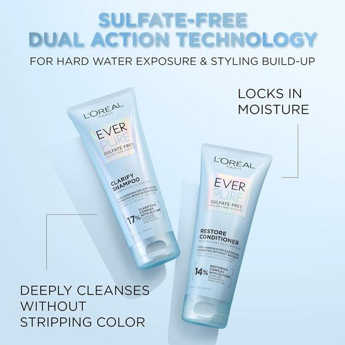L'Oreal Paris EverPure Clarify & Restore Shampoo and Conditioner Set - Sulfate-Free, Antioxidant-Rich for Hard Water & Build-Up, 1 Kit