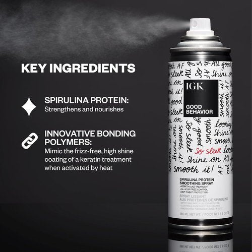 IGK Good Behavior Spirulina Protein Smoothing Spray - Frizz Control & Heat Protectant | Vegan & Cruelty-Free | 5.6 Oz (Pack of 2)