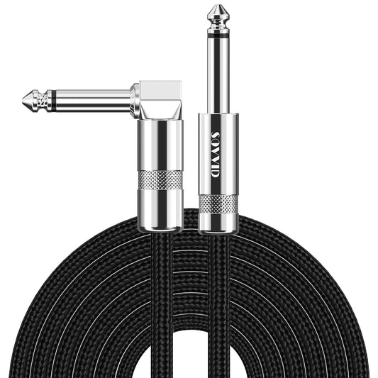 Guitar Cable 6FT Instrument Cord for Electric Bass Guitar, Keyboard - 1/4 Inch Right Angle AMP Cable, Black