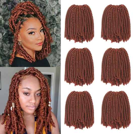 Xtrend 90strands Copper Red Spring Twist Crochet Braids Hair for Distressed Butterfly Locs 8 Inch Fluffy Twist Hair Synthetic Braiding Hair Extensions for Women 350#