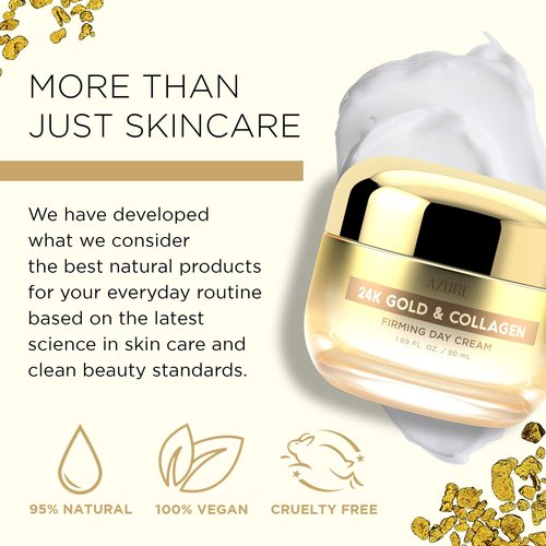 Azure Dermatologist Tested 24K Gold & Collagen Face Moisturizer - K Beauty Anti-Aging Face Cream for Firming & Skin Tightening Face Cream - Korean Skincare - All Skin Type 1.69 fl oz