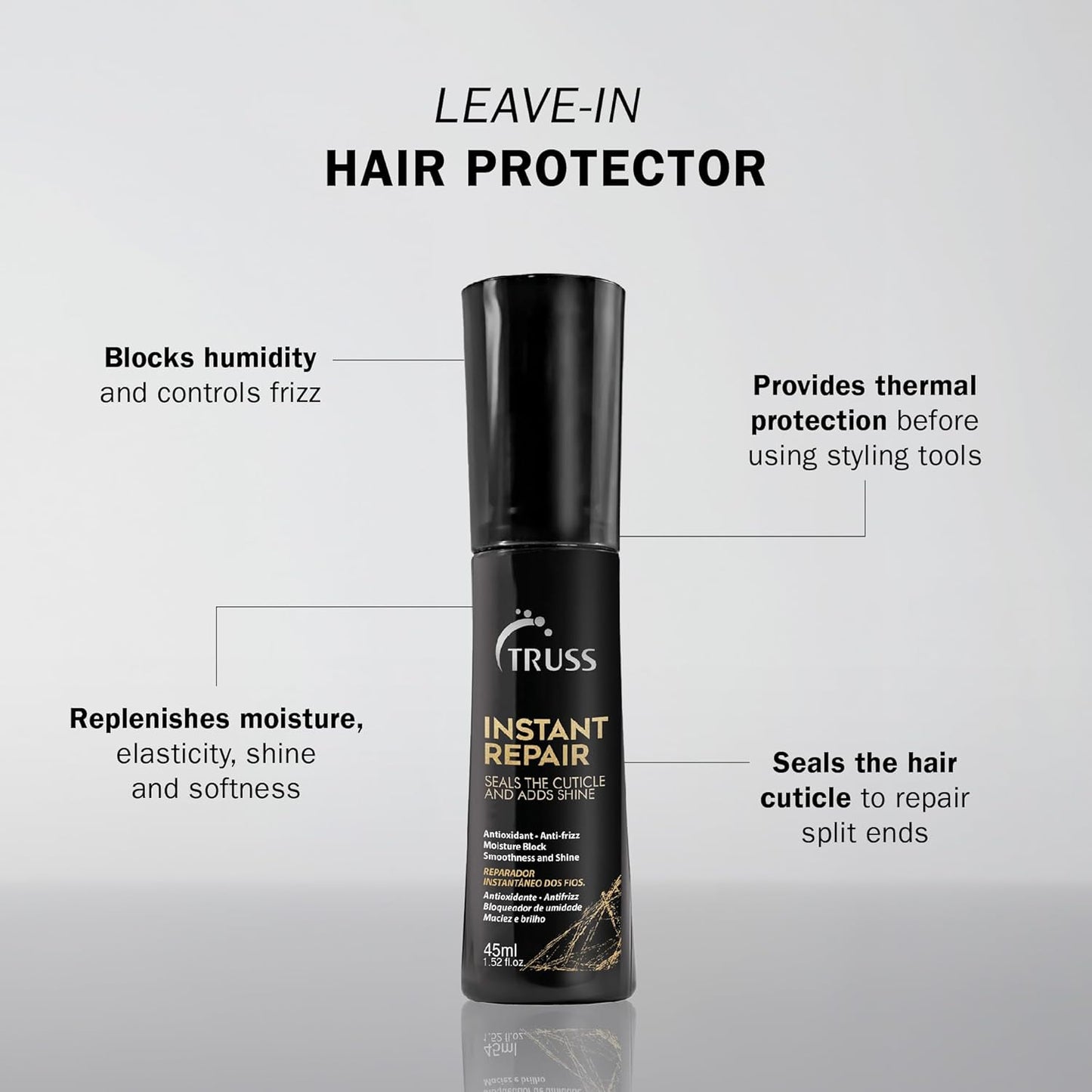 TRUSS Instant Repair Hair Serum - Leave-In Split Ends Sealer & Humidity Blocker - Thermal Protection & Moisture Replenishment (1.52 fl oz)