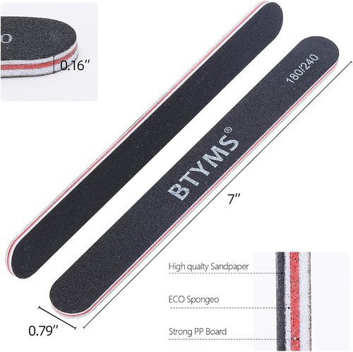 BTYMS Nail Files - 25 Count Double-Sided Emery Boards for Natural Nails | 180/240 Grit Buffing