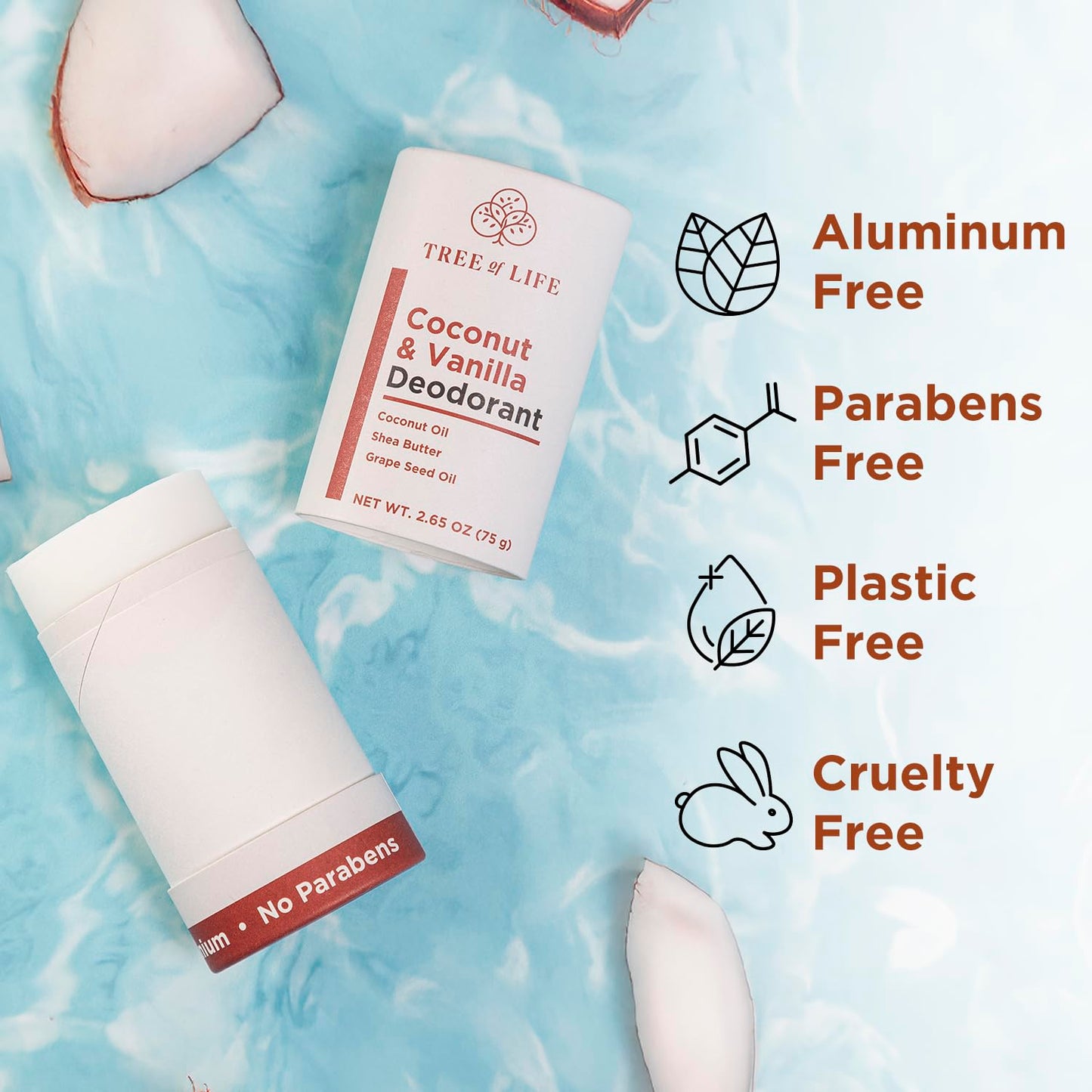 Tree of Life Beauty Coconut & Vanilla Deodorant - Aluminum Free, Nourishing Formula with Shea Butter & Coconut Oil (2.65oz)