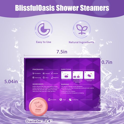 BlissfulOasis Shower Steamers 6 Packs, Shower Bath Bombs with Natural Fragrance, Self-Care & Relaxation Birthday Presents for Loved Ones, Shower Bombs with Valentine's Day Presents for for Her