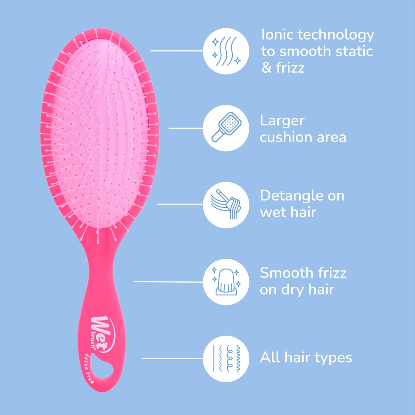 Wet Brush Frizz-Free Detangler Brush - Ionic Technology for Smooth, Frizz Control | Pink, Ideal for All Hair Types