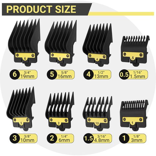 BaBylissPRO Clipper Guards - 8 Pack Replacement Set for FX870, FX880, FX825, FX673, FX899 | Adjustable Cutting Lengths 1/16'' to 3/4'', Black