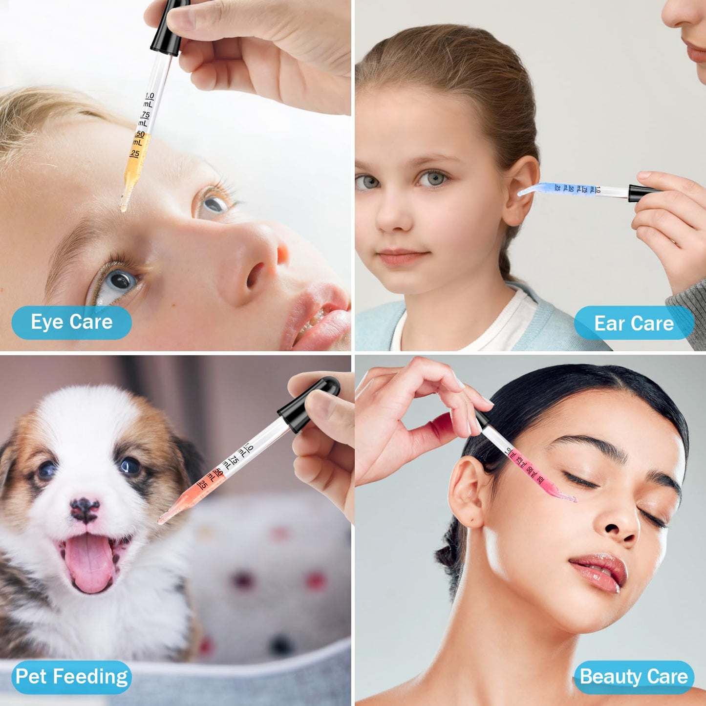 Herain Glass Eye Dropper Pipette 10 Pack, Ear Eye Dropper Bent & Straight Tips, 1 ml Droppers for Essential Oils, Lab, Health Care, Crafts, Measuring and Transferring a Variety of Liquids