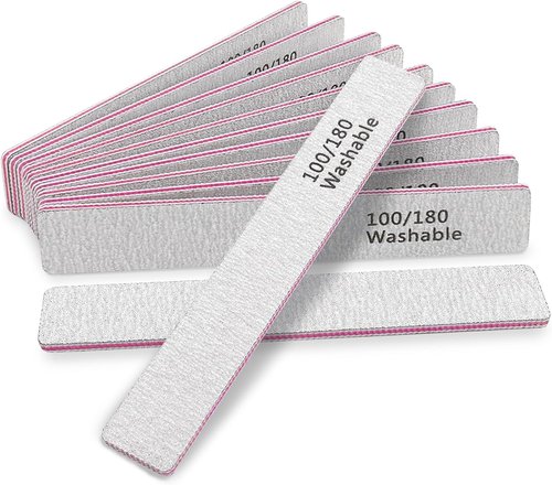 HeeYaa Nail File Set - 12 Professional Reusable 100/180 Grit Washable Tools for Gel & Acrylic Nails