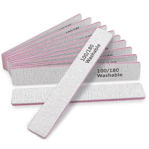 HeeYaa Nail File 12 PCS Professional Reusable 100/180 Grit Double Sides Washable Nail File Manicure Tools for Poly Nail Extension Gel and Acrylic Nails Tools Suit for Home Salon