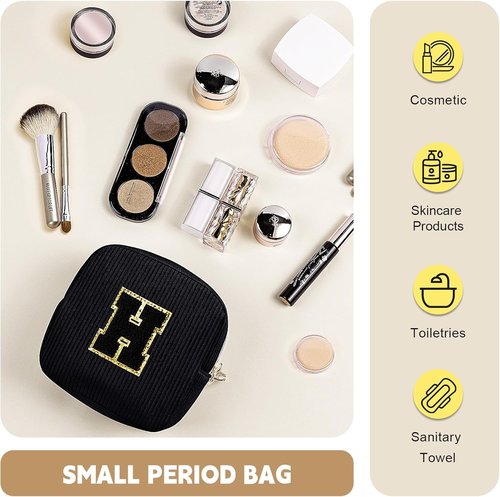 Regine Switzerland Personalized Black Corduroy Makeup Bag - Cute Monogrammed Travel Pouch (Letter B)