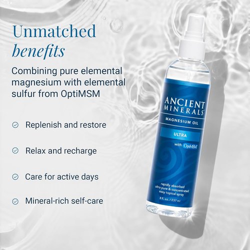 Ancient Minerals Ultra Magnesium Oil Spray - Pure Zechstein Magnesium Chloride for Topical Skin Relief (8oz)