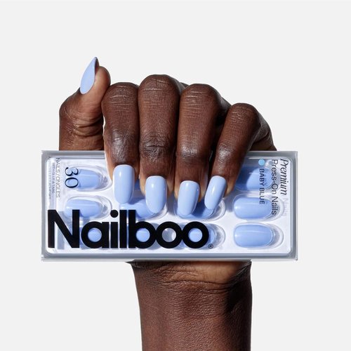 Nailboo Press On Nails - Salon-Quality Reusable Fake Nails with Strong Hold Glue | Baby Blue Set