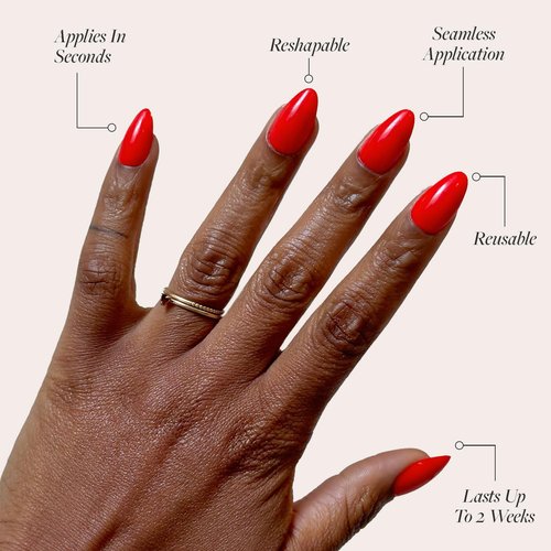 Glamnetic Press On Nails - Fiery Red | Opaque Bright Red Short Almond Fake Nails, Salon Quality | 15 Sizes - 30 Nail Kit with Glue