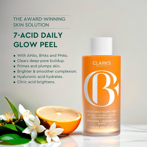 Clark's Botanicals 7-Acid Daily Glow Peel - AHA BHA Chemical Exfoliant for Brightening & Pore Purifying | 4.2 Oz