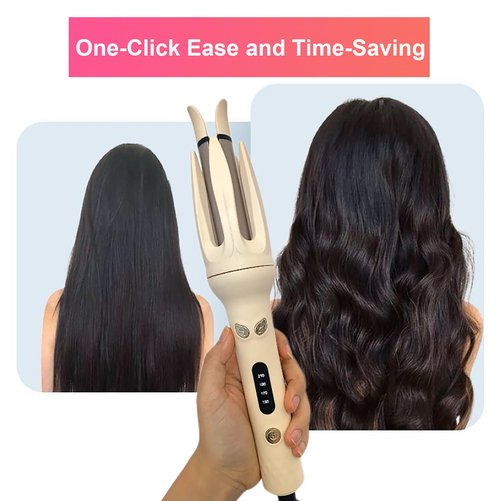 Automatic Curler, Professional Auto-Rotating Curling Iron with LCD Screen 28mm for Barrel Rotating Curling Wand 4 Temps & 15s Timer, Fast Heating Hair Styling Tool(Updated Version Pink)