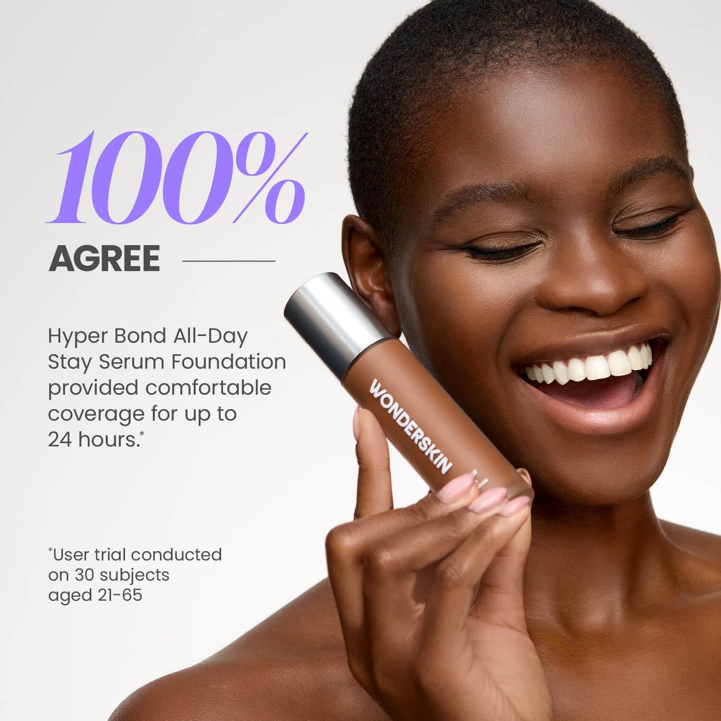 Wonderskin Hyper Bond All-Day Stay Serum Foundation - Waterproof & Transfer-Proof, 24HR Longwear with Niacinamide & Hyaluronic Acid | Lightweight Natural Finish (Afterglow)