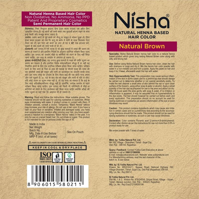 Nisha Henna Based Color Dye For Hair (1.05 Ounce (Pack of 6), Natural Brown)