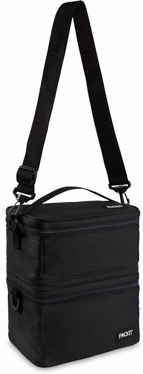 PackIt MOD 3-IN-1 Insulated Lunch Box - EcoFreeze Technology, Black, Removable Strap for Fresh Meals