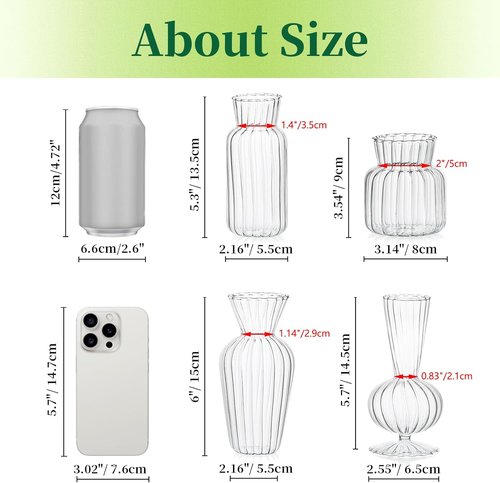 Hewory Mini Glass Vases - Cute Clear Bud Vases Set for Weddings & Home Decor | 16 Pieces