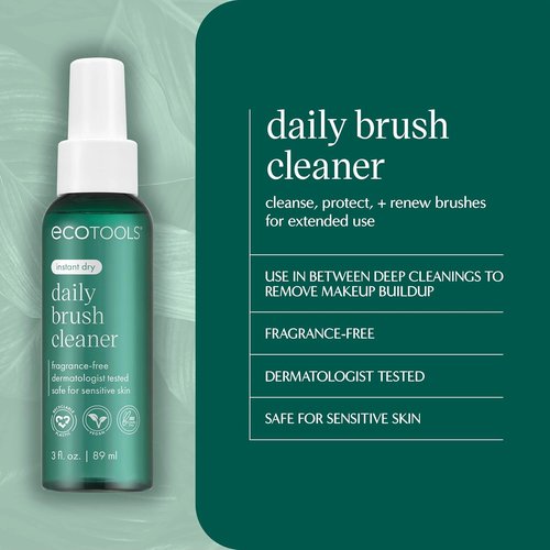 EcoTools Makeup Brush Cleanser Spray - Quick Drying, Fragrance-Free, Travel Size | 3 fl oz./89 ml, Vegan & Cruelty-Free