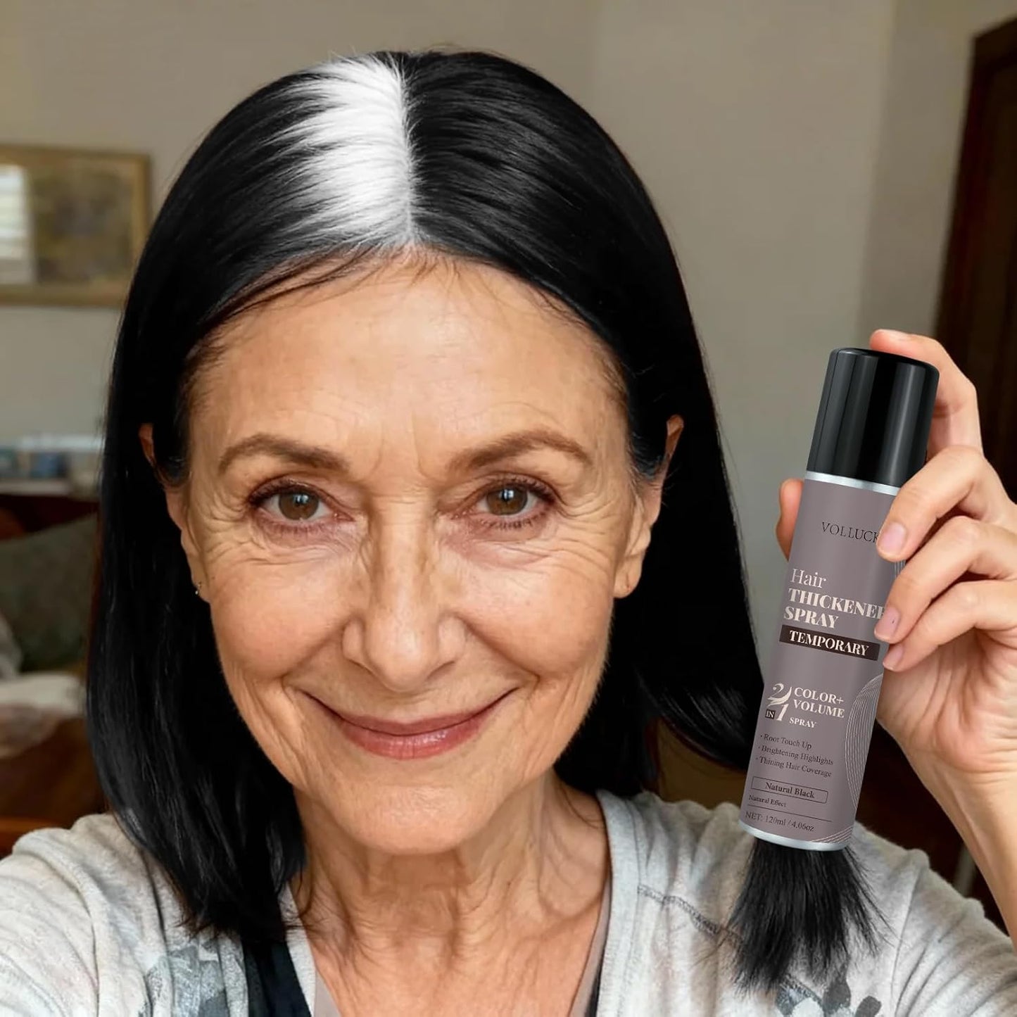 VOLLUCK Hair Thickening Spray - Temporary Black Color & Root Touch-Up for Grey Coverage | Volumizing Solution