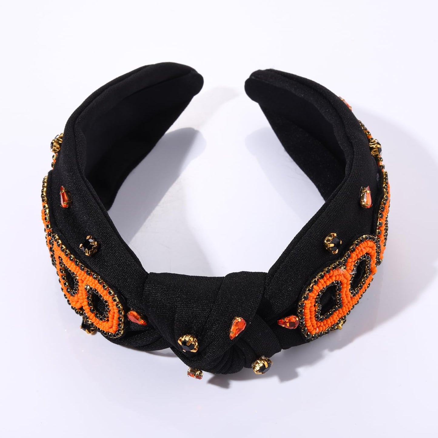 NLCAC Halloween Headbands for Women Beaded BOO Knotted Headband Crystal Embellished Wide Headband Halloween Costume Headwear Accessories (BOO)