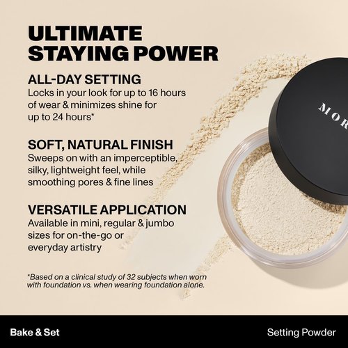 Morphe Bake & Set Translucent Setting Powder - Lightweight, Talc-Free Finish - Minimizes Shine for 24HR - Translucent (0.31 oz)