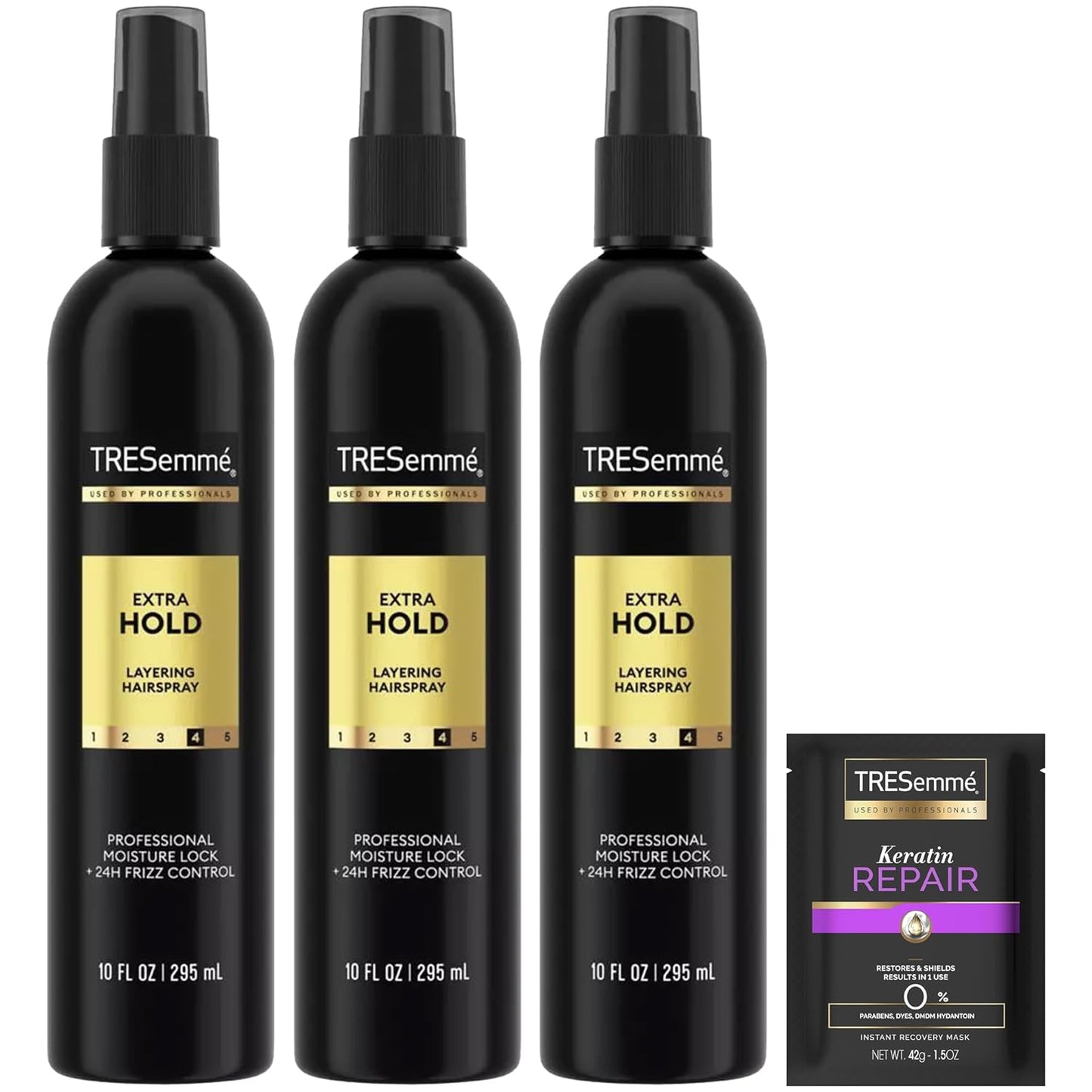 TRESemmé Extra Hold Hairspray - Non-Aerosol 3-Pack for 24H Hold & Frizz Control | Keratin Repair Mask